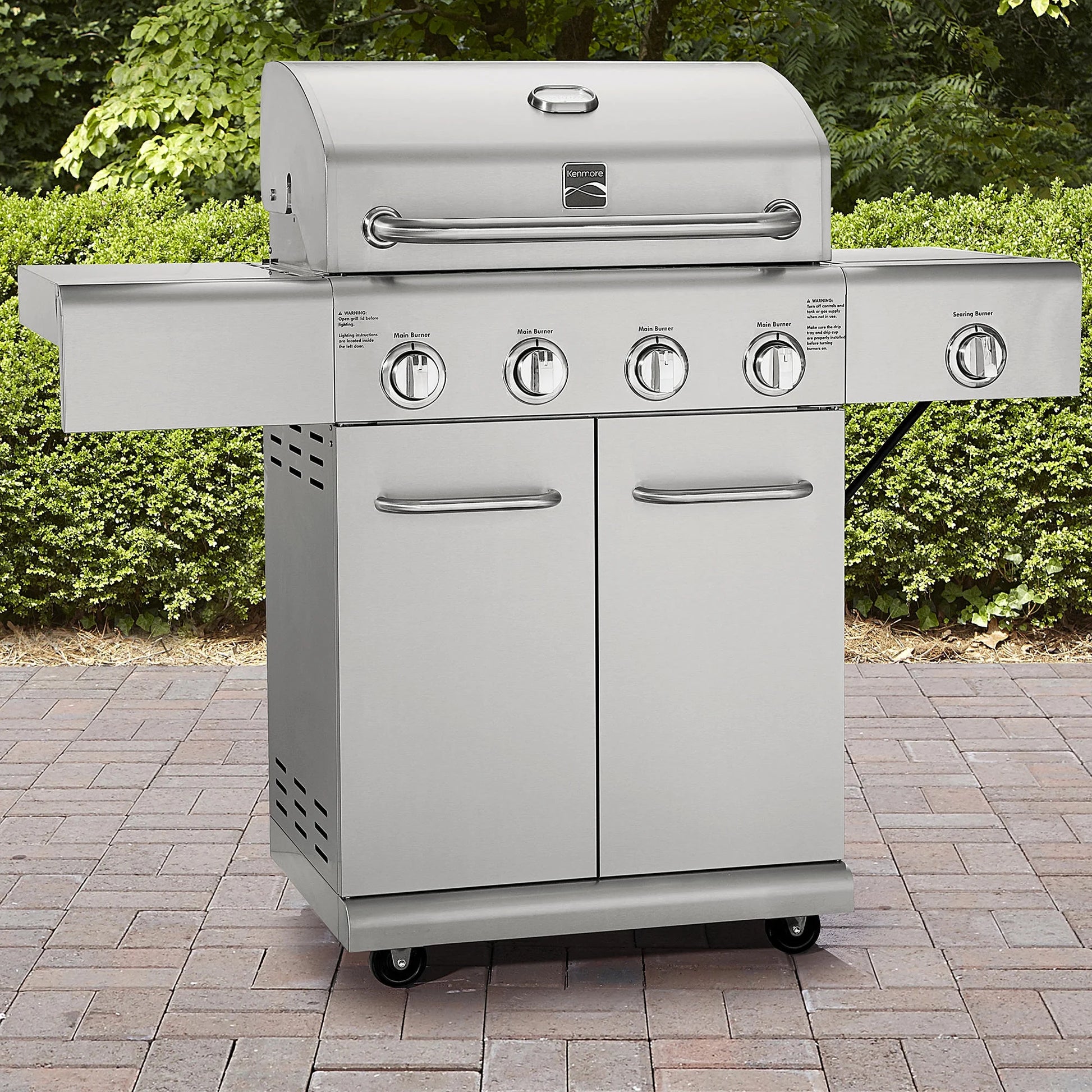 Kenmore PG-40405S0L-SE 4 Burner Outdoor Patio Propane Gas BBQ Grill with Searing Side Burner, Stainless Steel