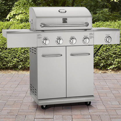 Kenmore PG-40405S0L-SE 4 Burner Outdoor Patio Propane Gas BBQ Grill with Searing Side Burner, Stainless Steel