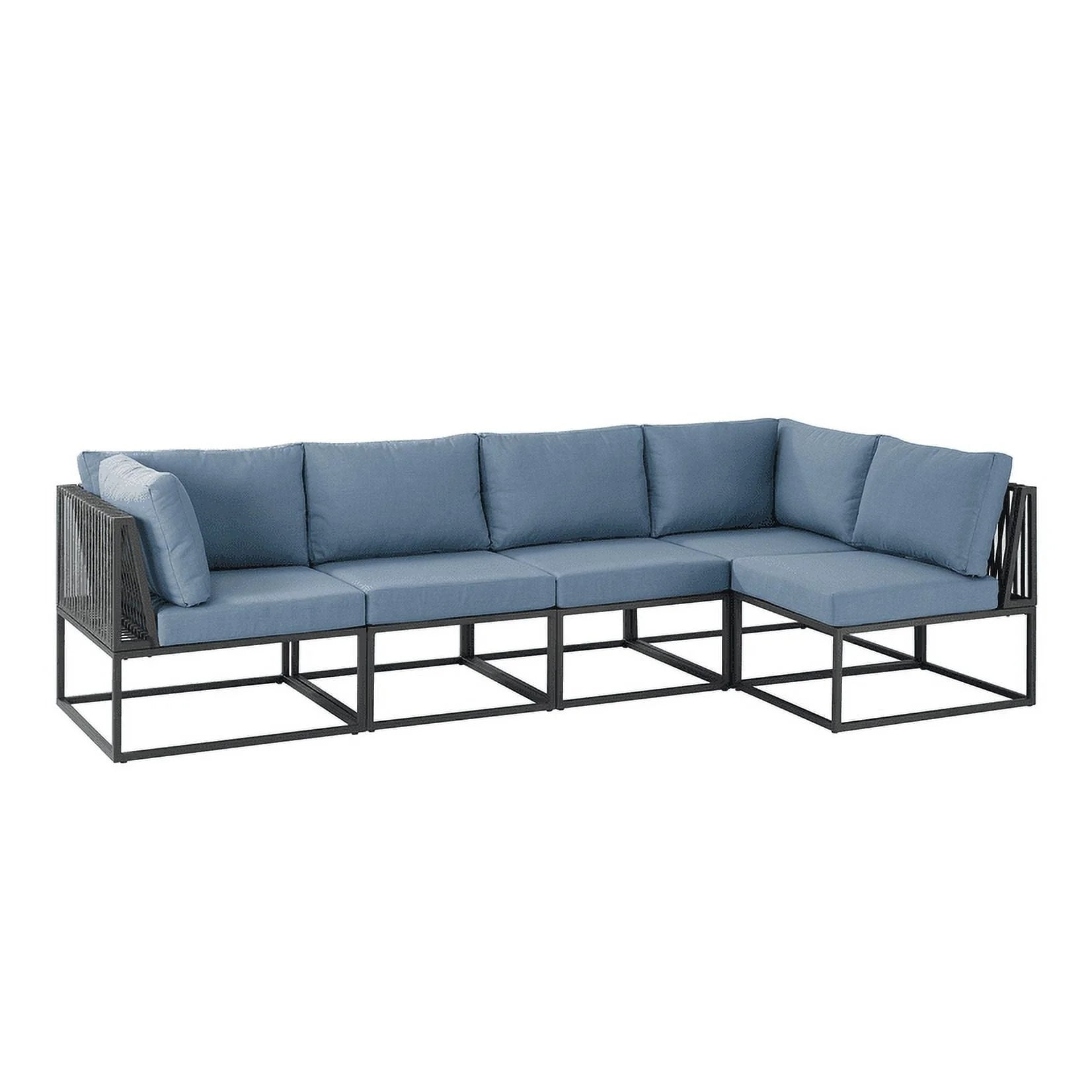 Manor Park 5 Pc Outdoor Patio Sectional Set, Blue/Black Metal Cushion