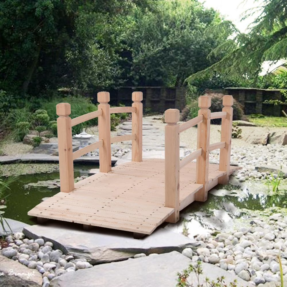 OverPatio Burlywood Wooden Bridge Stained Finish Decorative Wood Arch Walkway