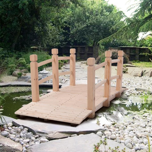 OverPatio Burlywood Wooden Bridge Stained Finish Decorative Wood Arch Walkway