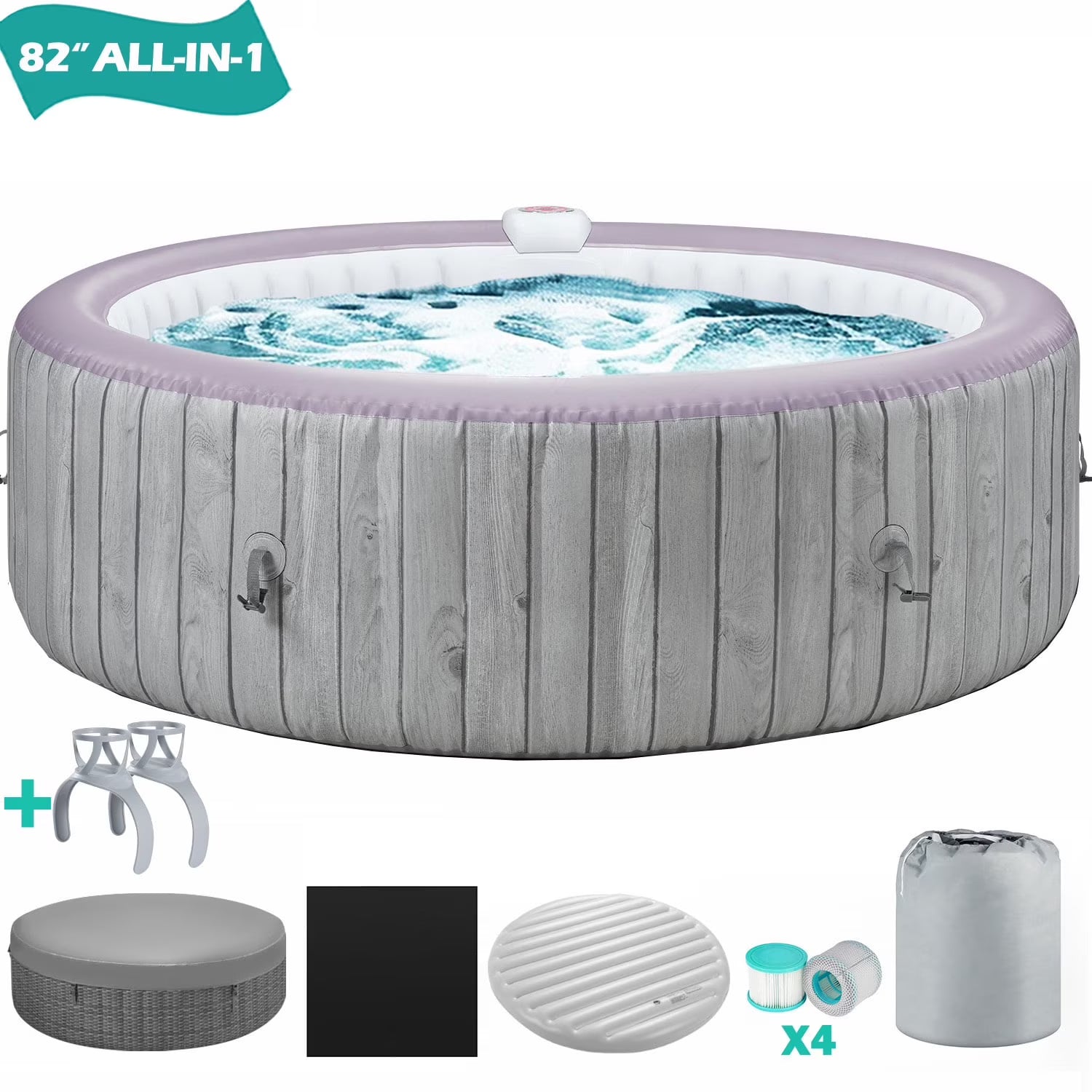 6-8 Person Portable Hot Tub, 82in Inflatable Home Spa Tub with Cup Holders, 4 Filters, 130 Massage Jets, Patio Hot Tub with Storage Bag Lockable Cover Floor Mat, Max 104° F