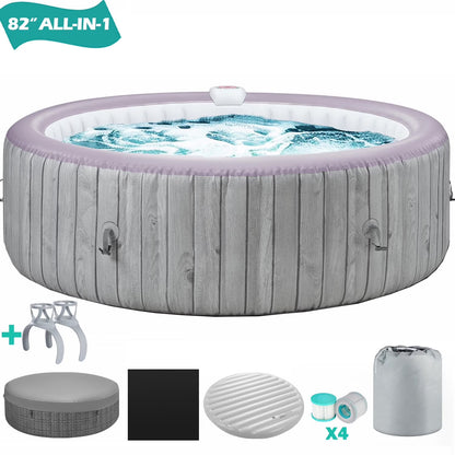 6-8 Person Portable Hot Tub, 82in Inflatable Home Spa Tub with Cup Holders, 4 Filters, 130 Massage Jets, Patio Hot Tub with Storage Bag Lockable Cover Floor Mat, Max 104° F