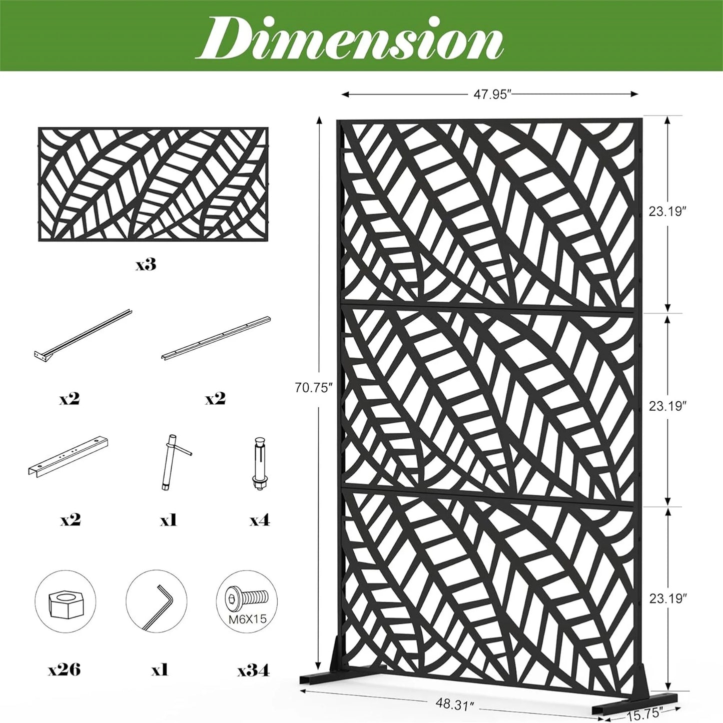 DUOSONG Metal Privacy Screen, Freestanding Outdoor Indoor Divider, Decorative Privacy Screen Panels For Balcony Patio Garden, Leaf-Shaped Black Steel Household Supplies & Dcor Privacy Screens