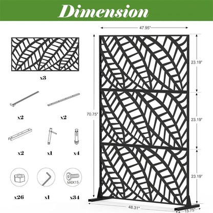 DUOSONG Metal Privacy Screen, Freestanding Outdoor Indoor Divider, Decorative Privacy Screen Panels For Balcony Patio Garden, Leaf-Shaped Black Steel Household Supplies & Dcor Privacy Screens