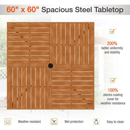 Sophia & William Metal 60" x 60" Patio Outdoor Square Dining Table for 8, Teak Color