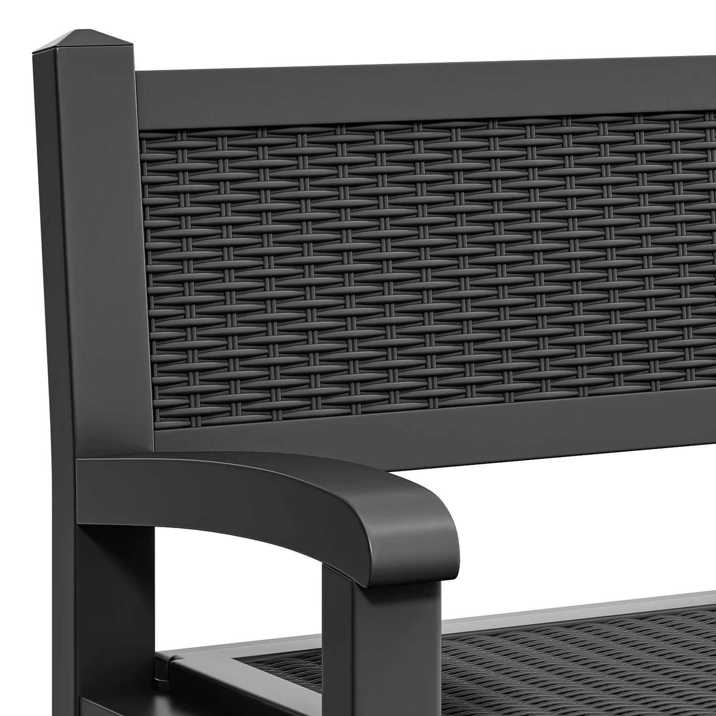 ModFusion 70-Gallon Outdoor Resin Storage Cabinet with Rattan Backrest - Waterproof Patio Bench Seat, 500 lbs Capacity, Black
