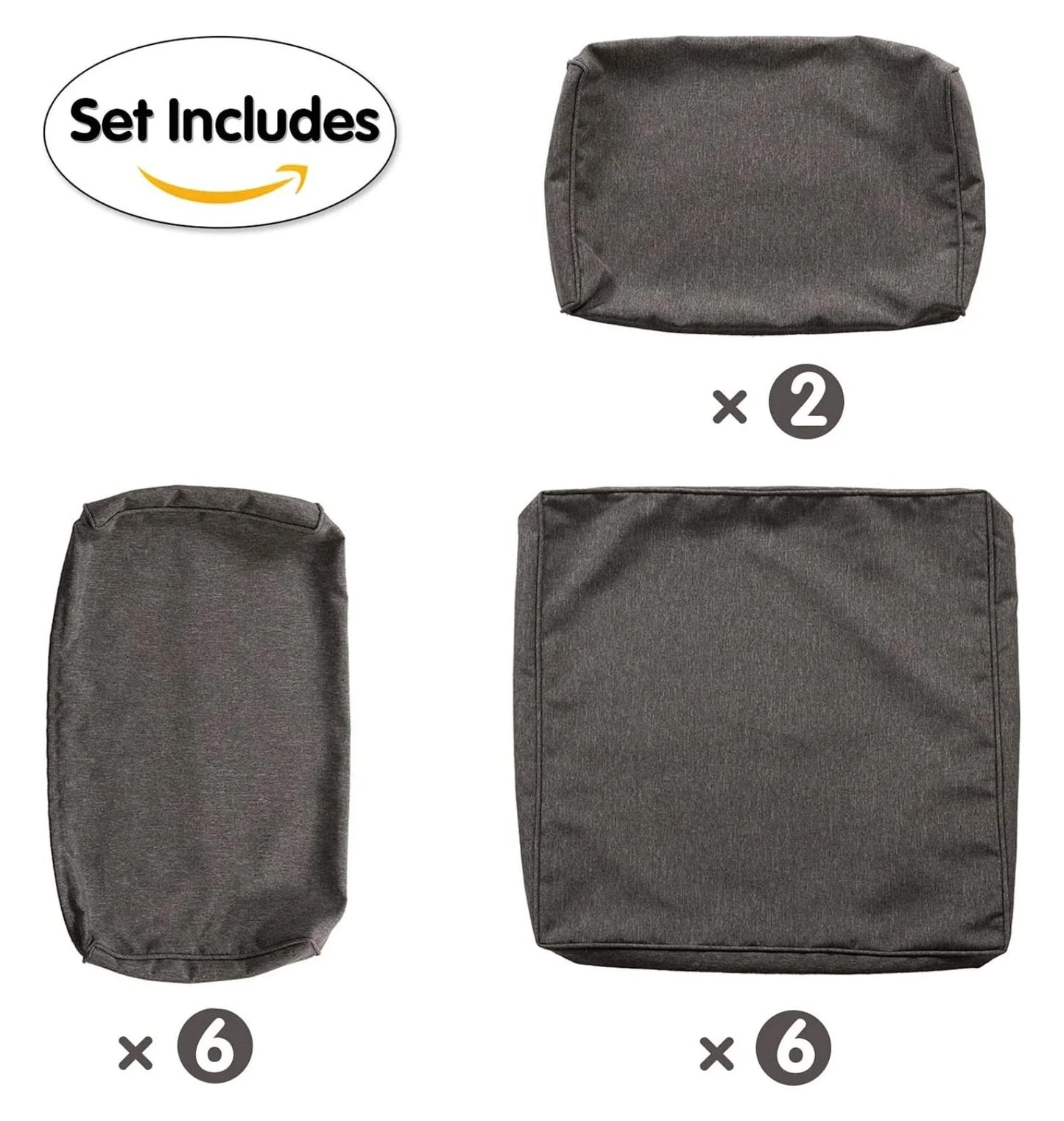 Patio Cushion Covers Replacement - 18 Piece Set for Sectional Sofa, Rattan Furniture, Dark Grey, Waterproof, Zippered, Washable Slipcovers