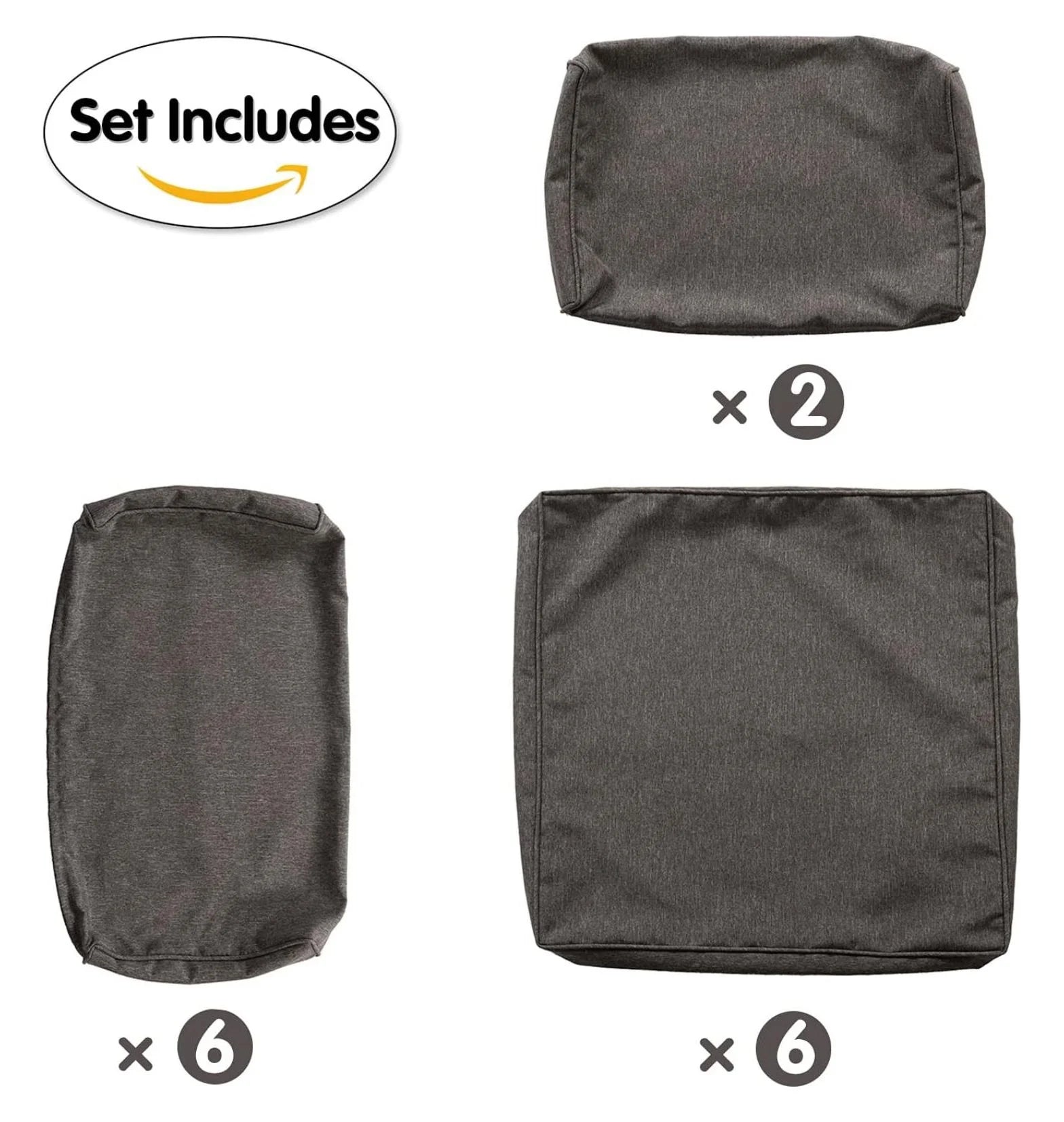 Patio Cushion Covers Replacement - 18 Piece Set for Sectional Sofa, Rattan Furniture, Dark Grey, Waterproof, Zippered, Washable Slipcovers