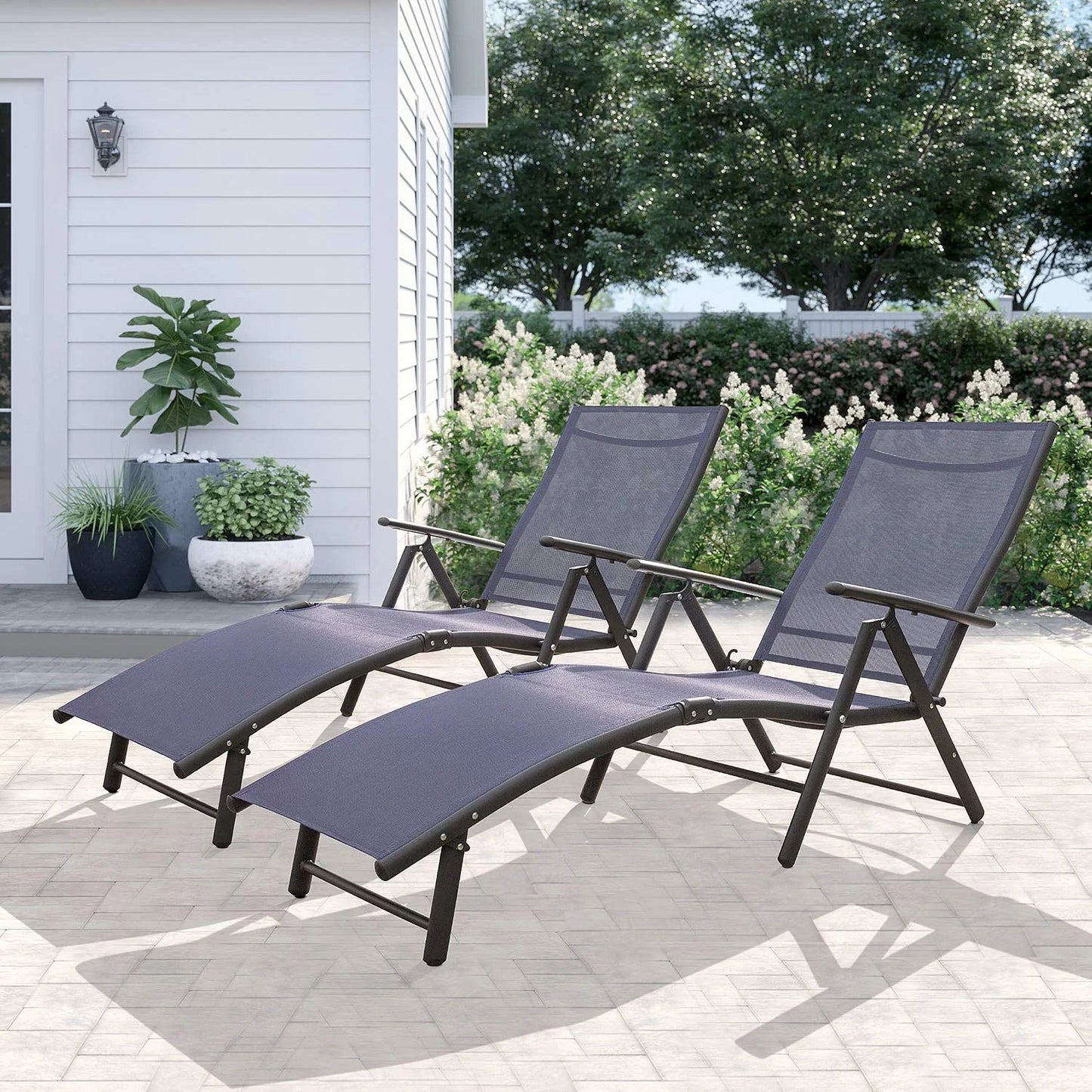Devoko Patio Outdoor Chaise Lounge Chairs Pool Side Textilene Folding Recliner Adjustable Lounge Chair Set of 2, Beige