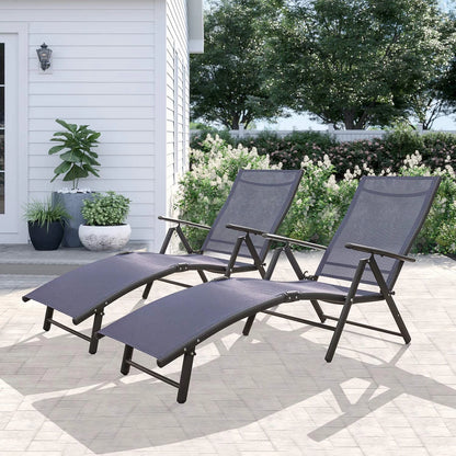 Devoko Patio Outdoor Chaise Lounge Chairs Pool Side Textilene Folding Recliner Adjustable Lounge Chair Set of 2, Beige