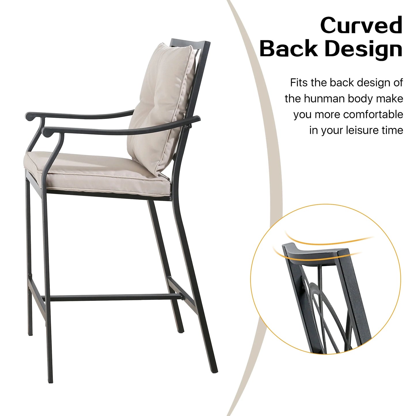 Ulax Furniture Outdoor Bar Stools Metal Patio Counter Height Bar Stool Chairs with Beige Cushion, Set of 2