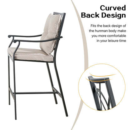 Ulax Furniture Outdoor Bar Stools Metal Patio Counter Height Bar Stool Chairs with Beige Cushion, Set of 2