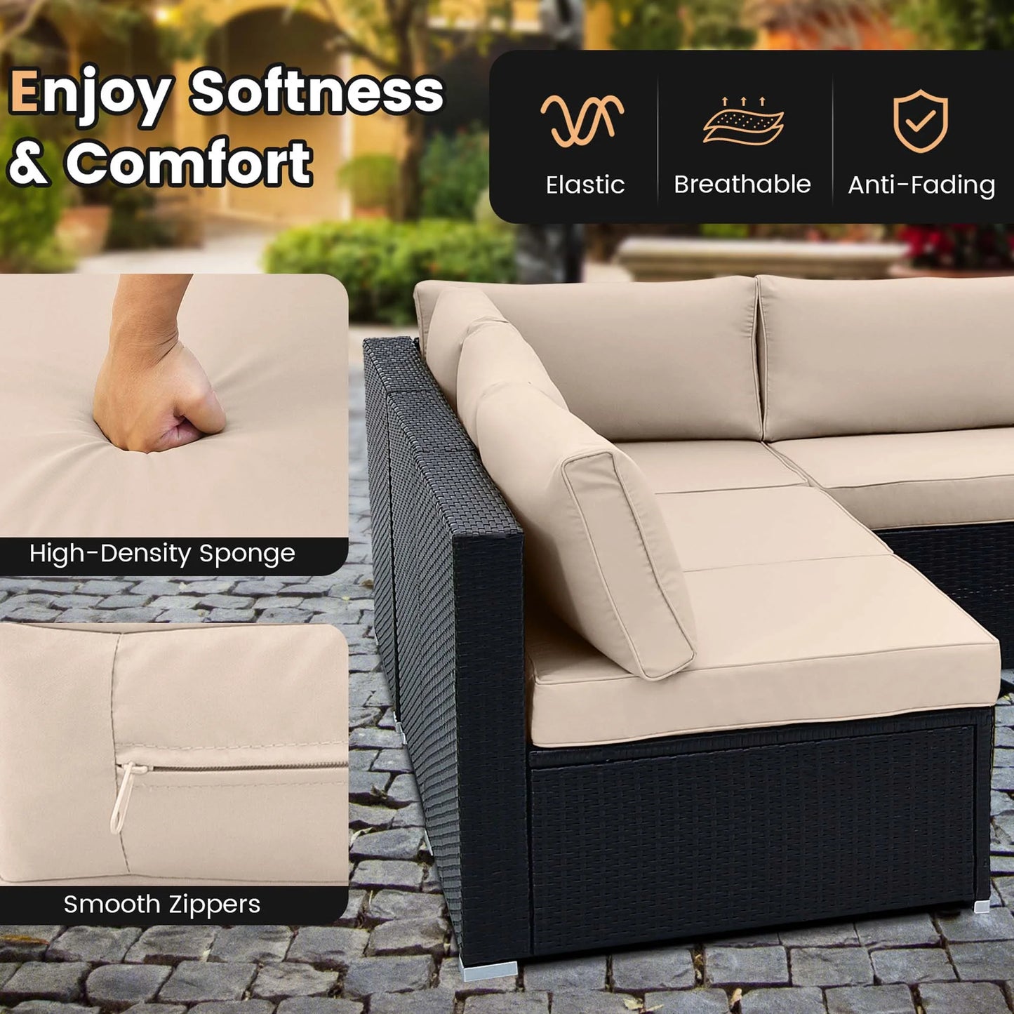 Costway 10 PCS Patio Rattan Furniture Set Outdoor Wicker Sofa Table Cushioned Seat Beige