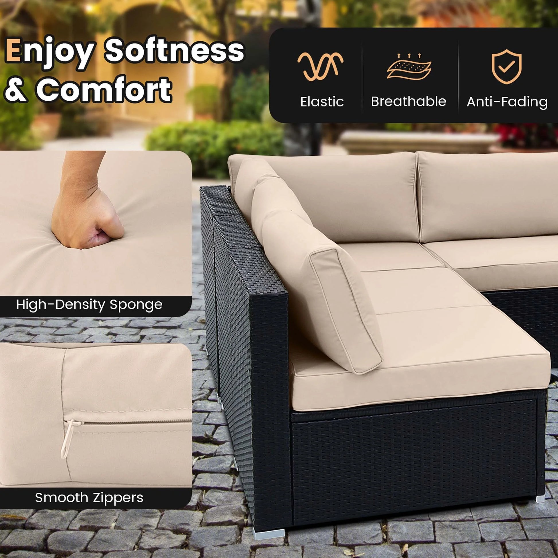 Costway 10 PCS Patio Rattan Furniture Set Outdoor Wicker Sofa Table Cushioned Seat Beige