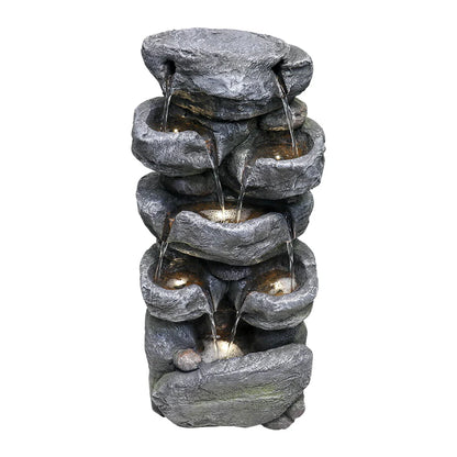 chrismas clearnace! Stacked Rock Fountain with LED Lights - Outdoor Water Fountains Cascading Floor Water Feature Art Decor for Garden,Pation, Deck, Porch