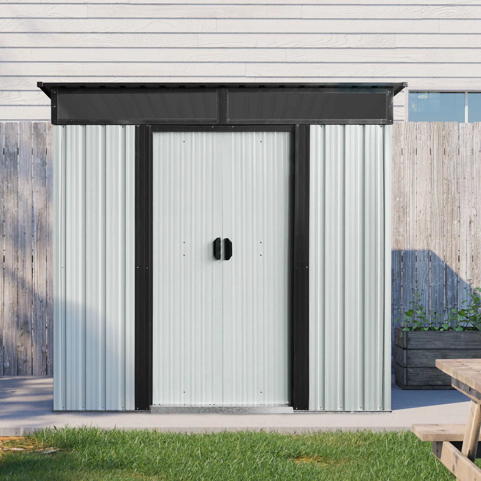 AENKYO Outdoor storage sheds 6FTx5FT Pent roof with Double Lockable Doors for Backyard Patio Lawn - Black