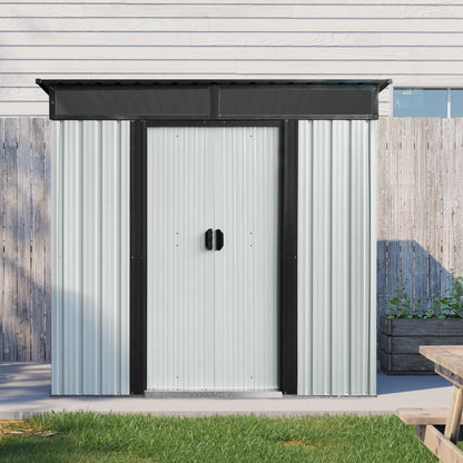 AENKYO Outdoor storage sheds 6FTx5FT Pent roof with Double Lockable Doors for Backyard Patio Lawn - Black