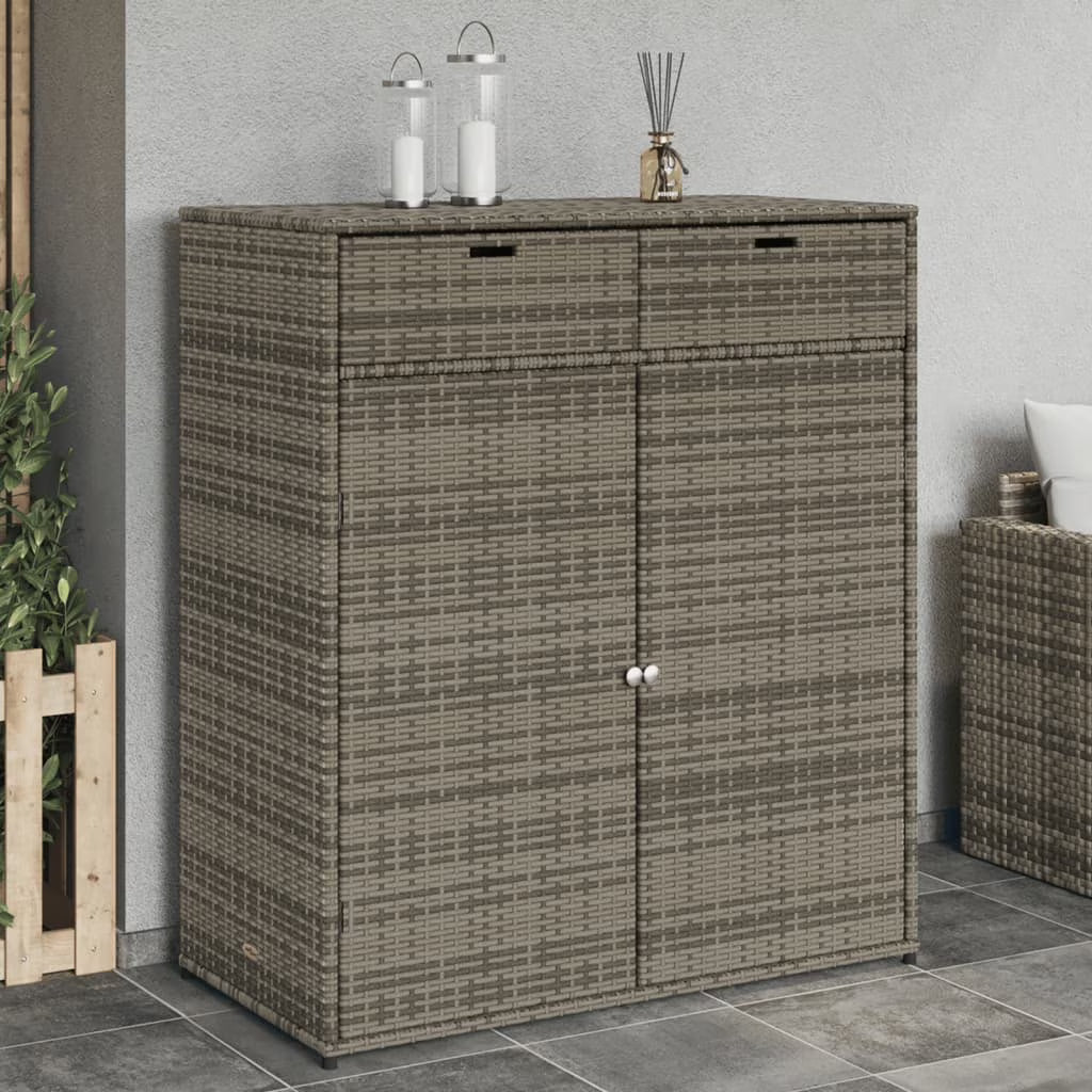 vidaXL Patio Storage Cabinet, PE Rattan Beige, 21.70 x 21.70 x 43.70 in