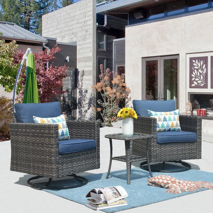 Ovios 3 Pieces Outdoor Furniture with 360° Swivel Rocker Chair Wicker Patio Bistro Set with Side Table