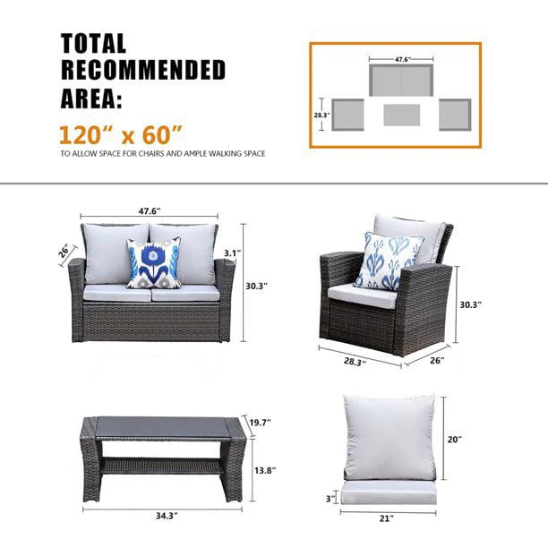Superjoe Outdoor Patio Furniture Set 4 Pcs Wicker Sectional Conversation Sofa Steel Frame Rattan Couch with Coffee Table on Sale, Brown Rattan Beige Cushion