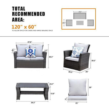 Superjoe Outdoor Patio Furniture Set 4 Pcs Wicker Sectional Conversation Sofa Steel Frame Rattan Couch with Coffee Table on Sale, Brown Rattan Beige Cushion