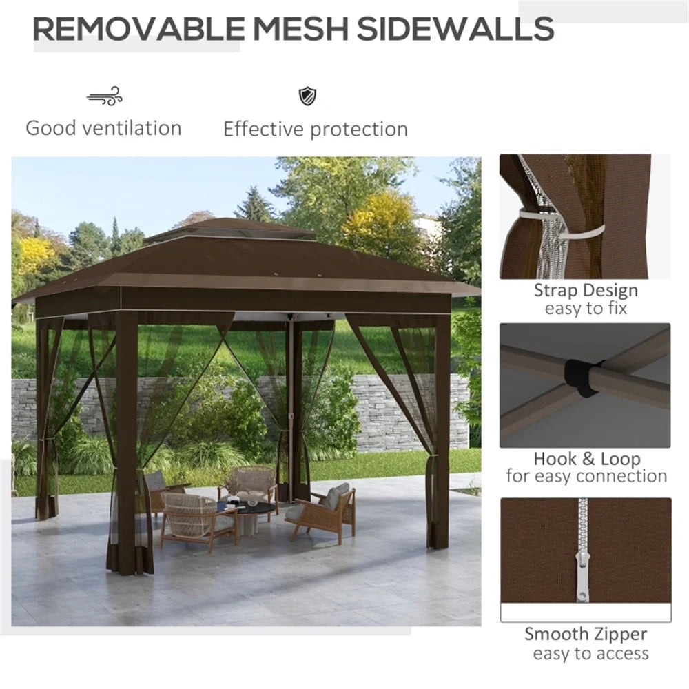 BAYUELSWU Pop Up Canopy Tent 12 x12 Ft Outdoor Pop up Canopy with Curtains and Shelter for Patio, Party & Backyard (Brown)
