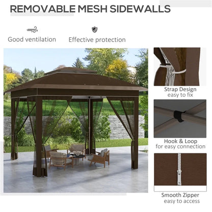 BAYUELSWU Pop Up Canopy Tent 12 x12 Ft Outdoor Pop up Canopy with Curtains and Shelter for Patio, Party & Backyard (Brown)