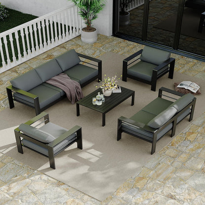 Ataucjin 5 Pieces Aluminum Patio Furniture Set, Outdoor Sectional Conversation Set Sectional Sofa with 4" Armrest & 5" Thick Cushions & Coffee Tableship in 4 boxes