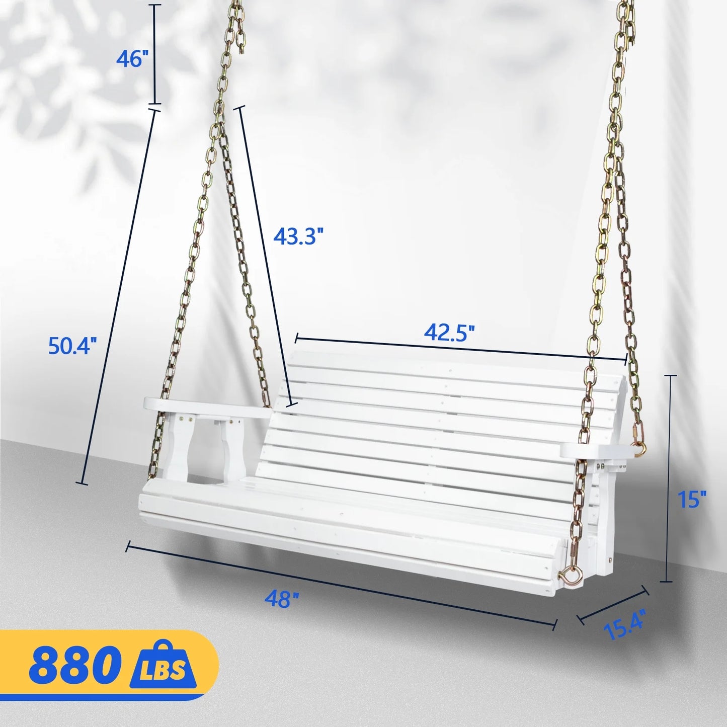 Zimtown Patio Wooden Porch Swing Swing Chair Bench Heavy Duty 880lbs with Hanging Chains for Outdoors,4 FT, White