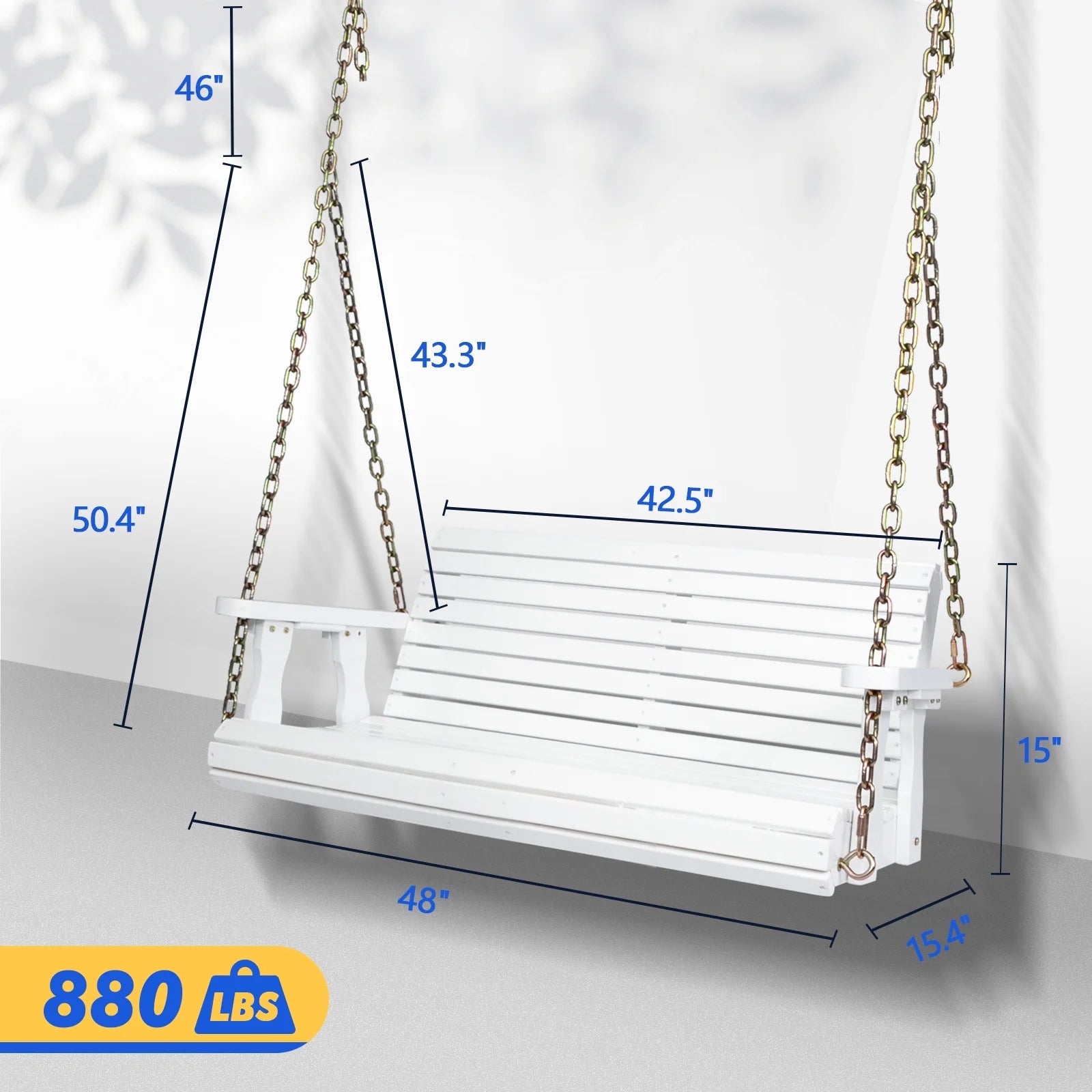 Zimtown Patio Wooden Porch Swing Swing Chair Bench Heavy Duty 880lbs with Hanging Chains for Outdoors,4 FT, White