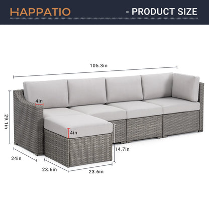 HAPPATIO 5-Piece Wicker Patio Conversation Set with Beige Cushions