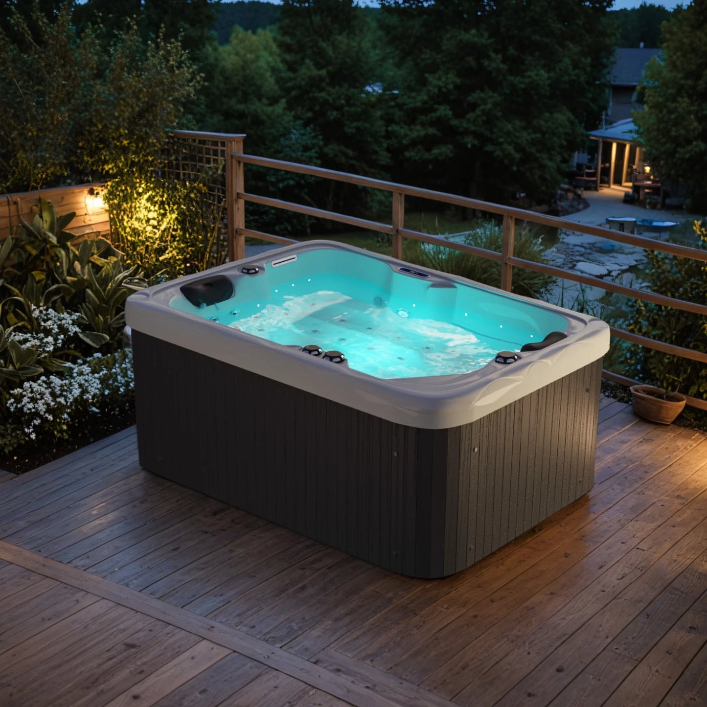 Patiowell 2 Person Home Spa Hot Tub for Outdoor, with 41pcs Massage Jets, LED lighting, Built-In Water Purification System, 900L, Black