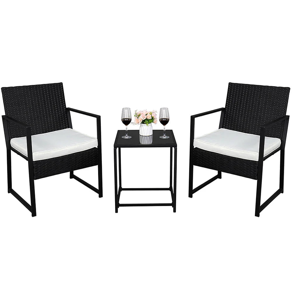 Seizeen Outdoor Chairs Set for Patio, 3 PCS Rattan Conversation Set W/2 Arm Chairs & 1 Table, PE Wicker Sofa Set Clearance Patio Furniture, Garden Pool Porch Deck Cushioned Table Set for 2
