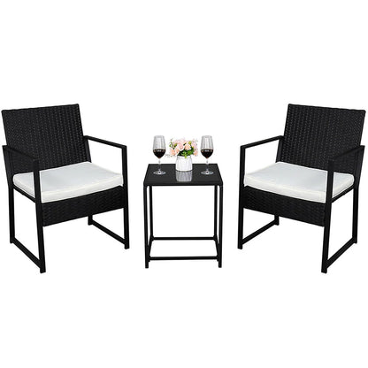 Seizeen Outdoor Chairs Set for Patio, 3 PCS Rattan Conversation Set W/2 Arm Chairs & 1 Table, PE Wicker Sofa Set Clearance Patio Furniture, Garden Pool Porch Deck Cushioned Table Set for 2
