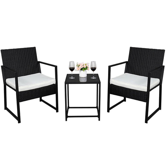 Seizeen Outdoor Chairs Set for Patio, 3 PCS Rattan Conversation Set W/2 Arm Chairs & 1 Table, PE Wicker Sofa Set Clearance Patio Furniture, Garden Pool Porch Deck Cushioned Table Set for 2