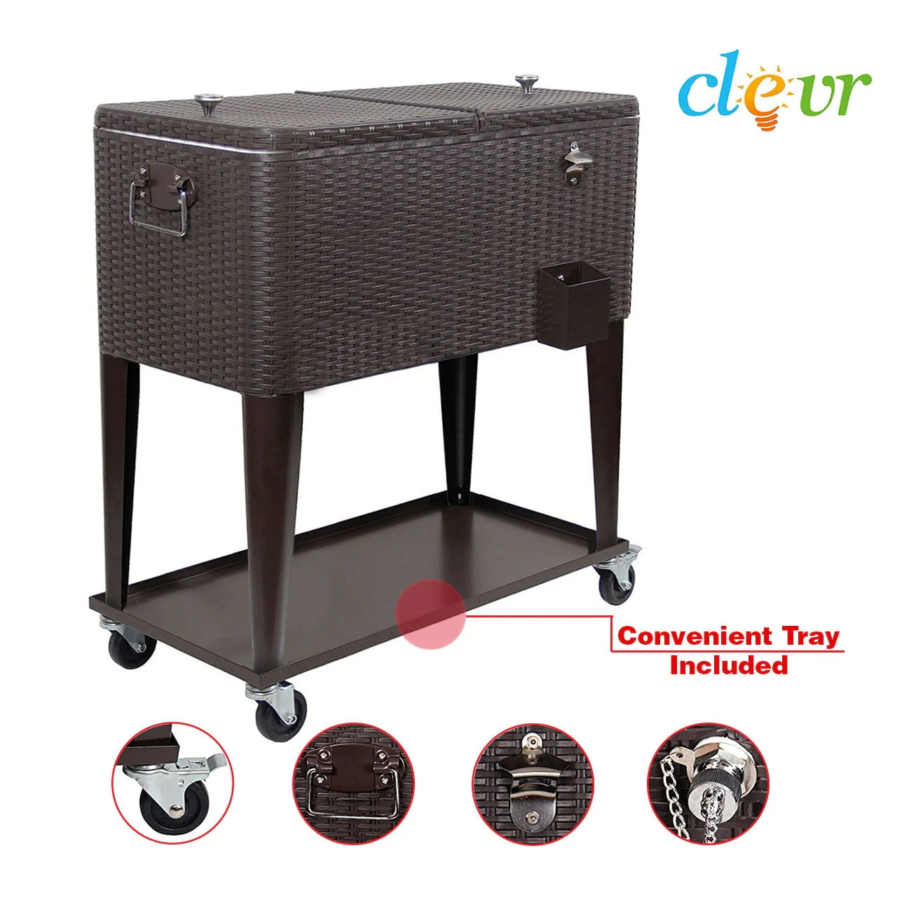 Clevr Outdoor Patio 80 quart Party Portable Rolling Cooler Wheeled Ice Chest