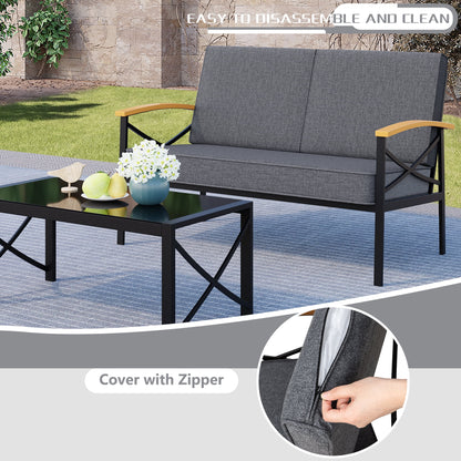 Walsunny Metal Outdoor Patio Furniture Sectional Set 2 Piece, Modern Outdoor Metal Loveseat Sofa Conversation Furniture Set