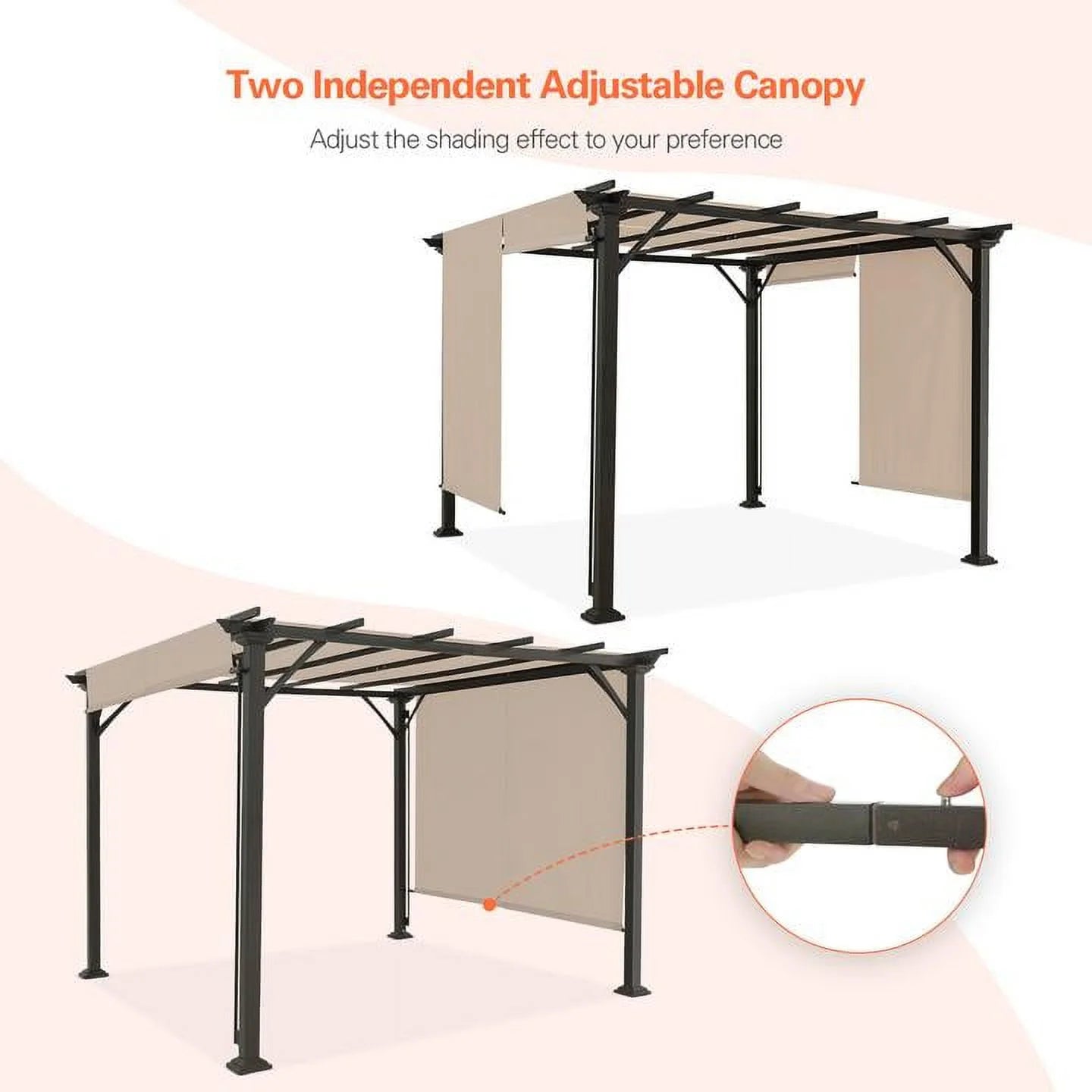 EAGLE PEAK 10x10 Outdoor Gazebo with Retractable Sun Shade Top for Patio, Garden, Backyard, Steel Frame, Beige