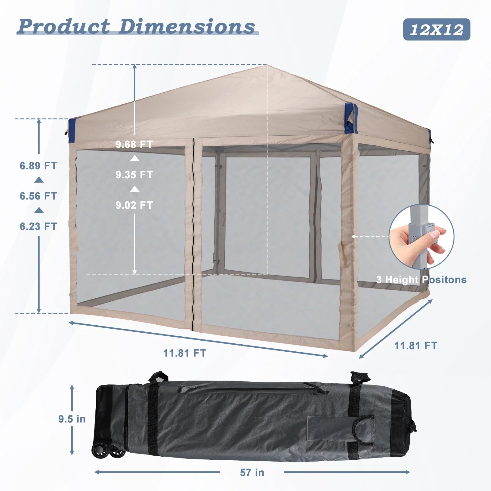 YUONAO 10x10 ft Pop Up Canopy Tent with Mesh Sidewalls, Portable Outdoor Shade Tent, Waterproof UV-Resistant Folding Gazebo for Backyard, Patio, Camping, Party(Beige)