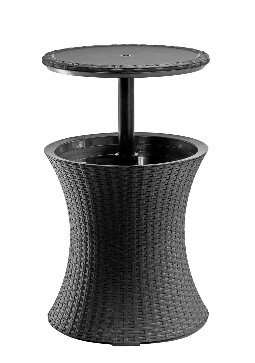 Keter Pacific 7.5 Gallon Cool Bar 2 in 1 Weather Resistant Side Table and Bar Durable Resin Outdoor Patio Beverage Cooler Table, Rattan Look Brown