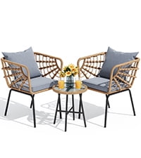 DEXTRUS 3-Piece Outdoor Patio Furniture Wicker Bistro Set with Soft Cushions