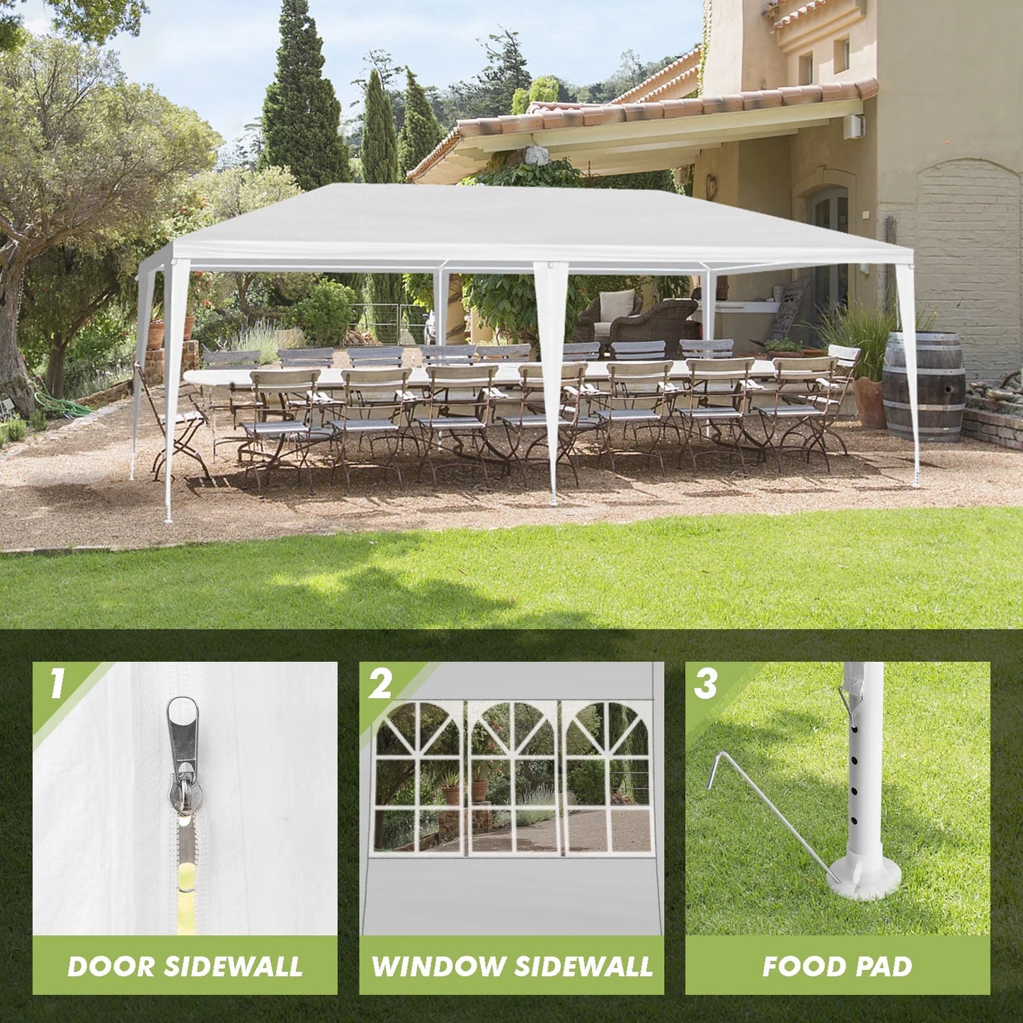 Large Outdoor White Awning, 10'x20' Outdoor Party Tent Wedding Tent With 6 Removable Sidewalls, Canopy Patio Wedding Gazebo, White, Easy To Install And Carry, Suitable For Camping, Hiking