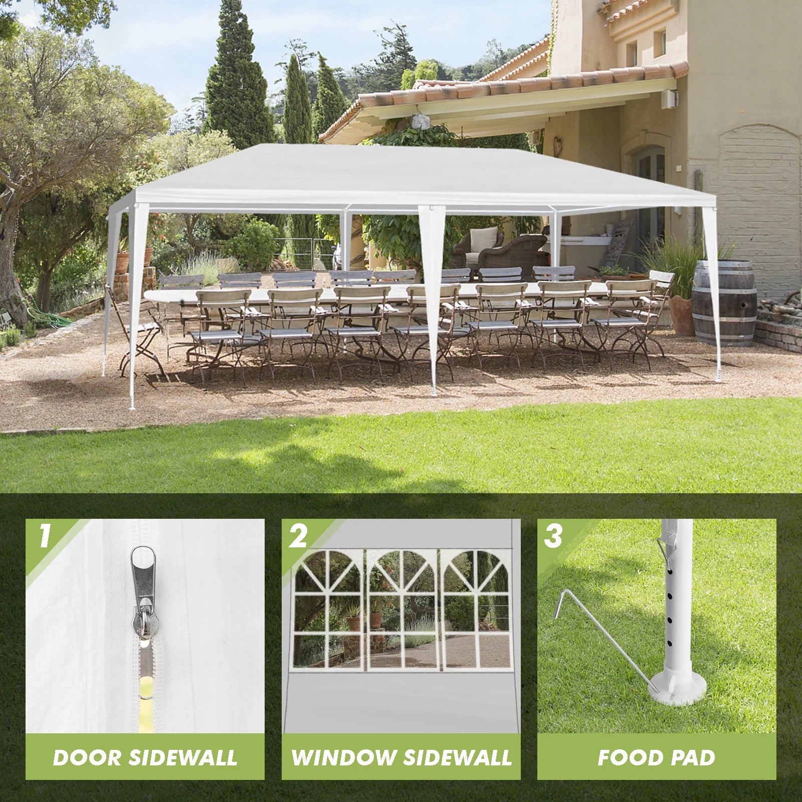 Large Outdoor White Awning, 10'x20' Outdoor Party Tent Wedding Tent With 6 Removable Sidewalls, Canopy Patio Wedding Gazebo, White, Easy To Install And Carry, Suitable For Camping, Hiking