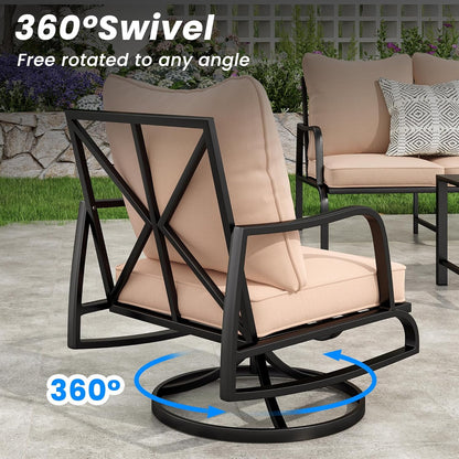 Farini Patio Furniture Set, 4 Piece Outdoor Patio Furniture Set, 2 x Outdoor Swivel Chair, 1 x 2-Seats Sofa and 1 x Coffee Table, Metal Conversation Set for Porch, Balcony, and Backyard