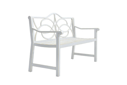Royard Oaktree Outdoor Patio Bench, Garden Bench with Iron Metal Steel Frame, Backrest, and Armrests, Park Bench with Slatted Seat for 2-3 People for Lawn, Yard, Balcony, Porch, White