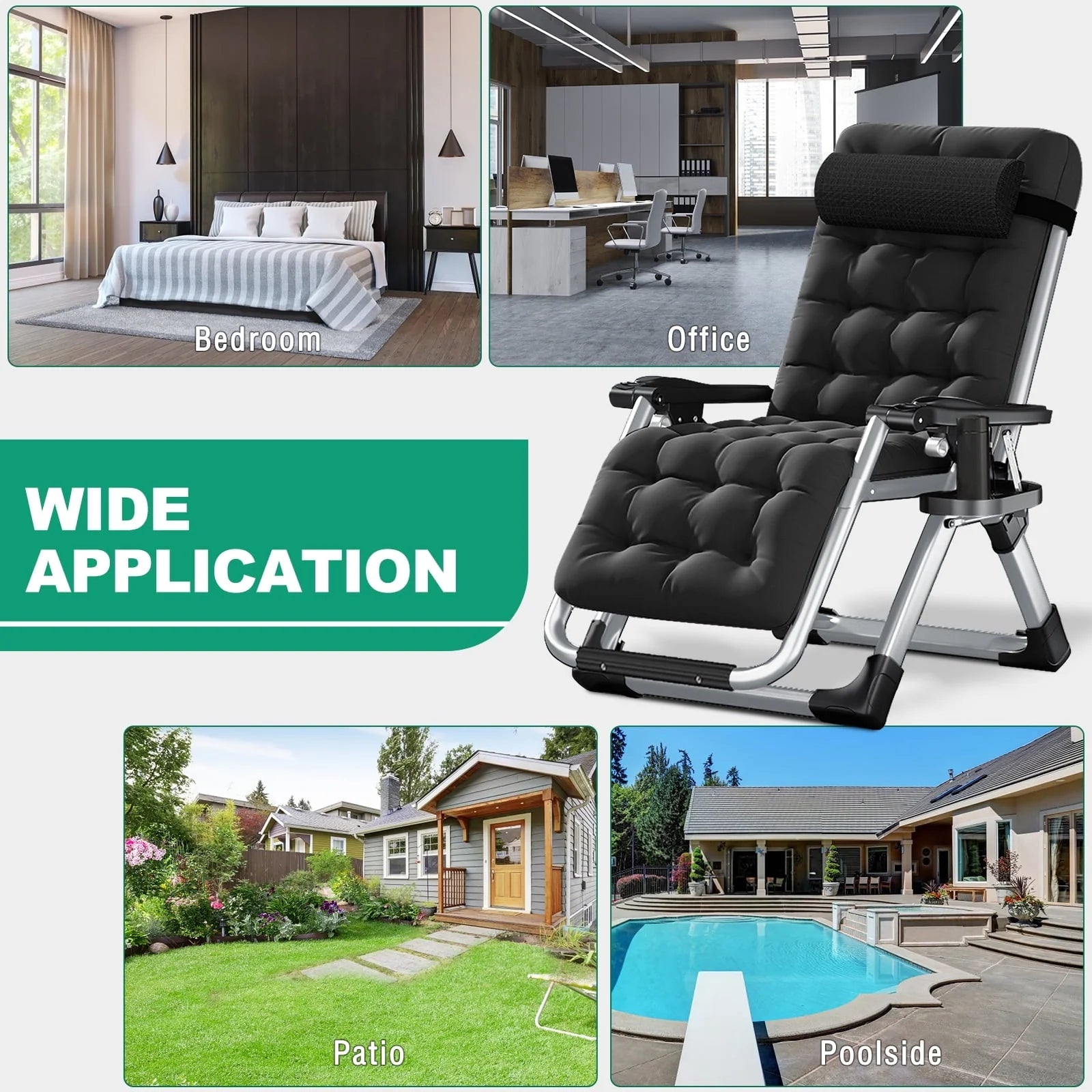 Docred Zero Gravity Chair , Lawn Recliner Folding Chaise Lounge with Removeable Pad Soft Cushion, Headrest and Cup Holder, Camping chairs Patio Fold Lounger Chair