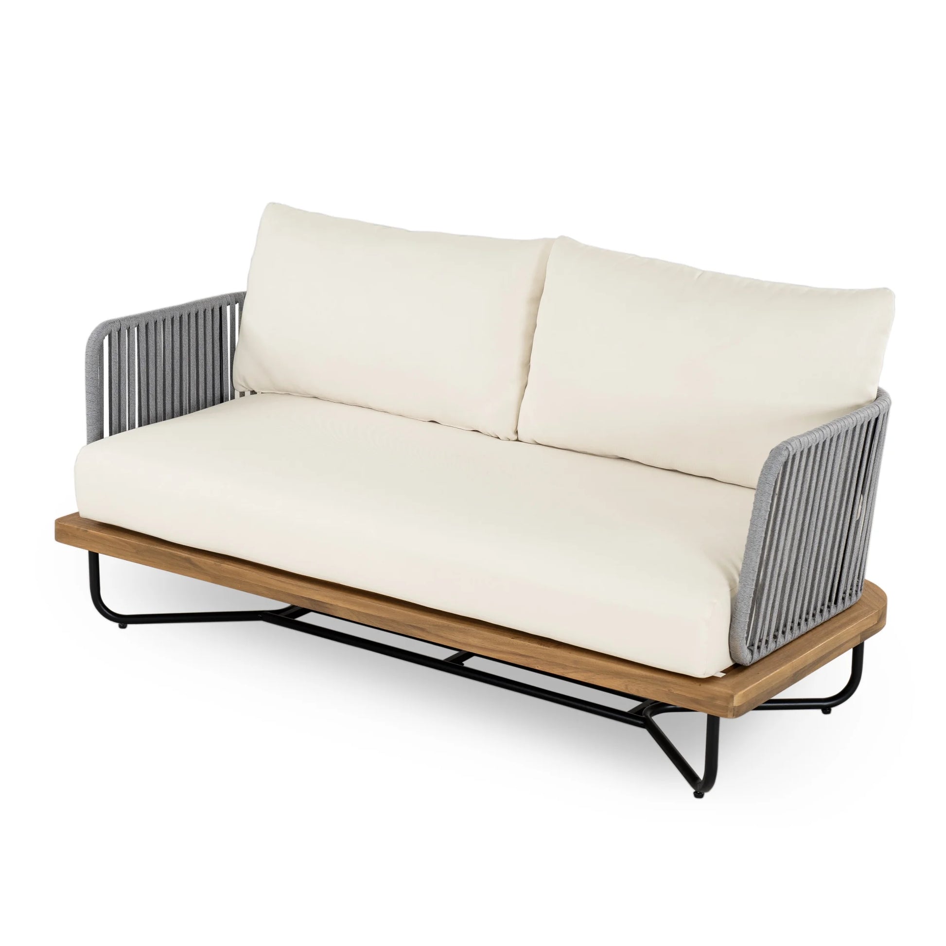 Christopher Knight Home 2-Piece Patio Furniture Outdoor Loveseat Set, Rope Woven Loveseat with Coffee Table, Beige Cushion