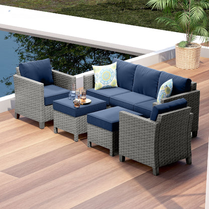 Hearth & Harbor 5-Piece Outdoor Patio Furniture Set, Wicker Patio Conversation Set, Sectional Sofa, Black/Off White