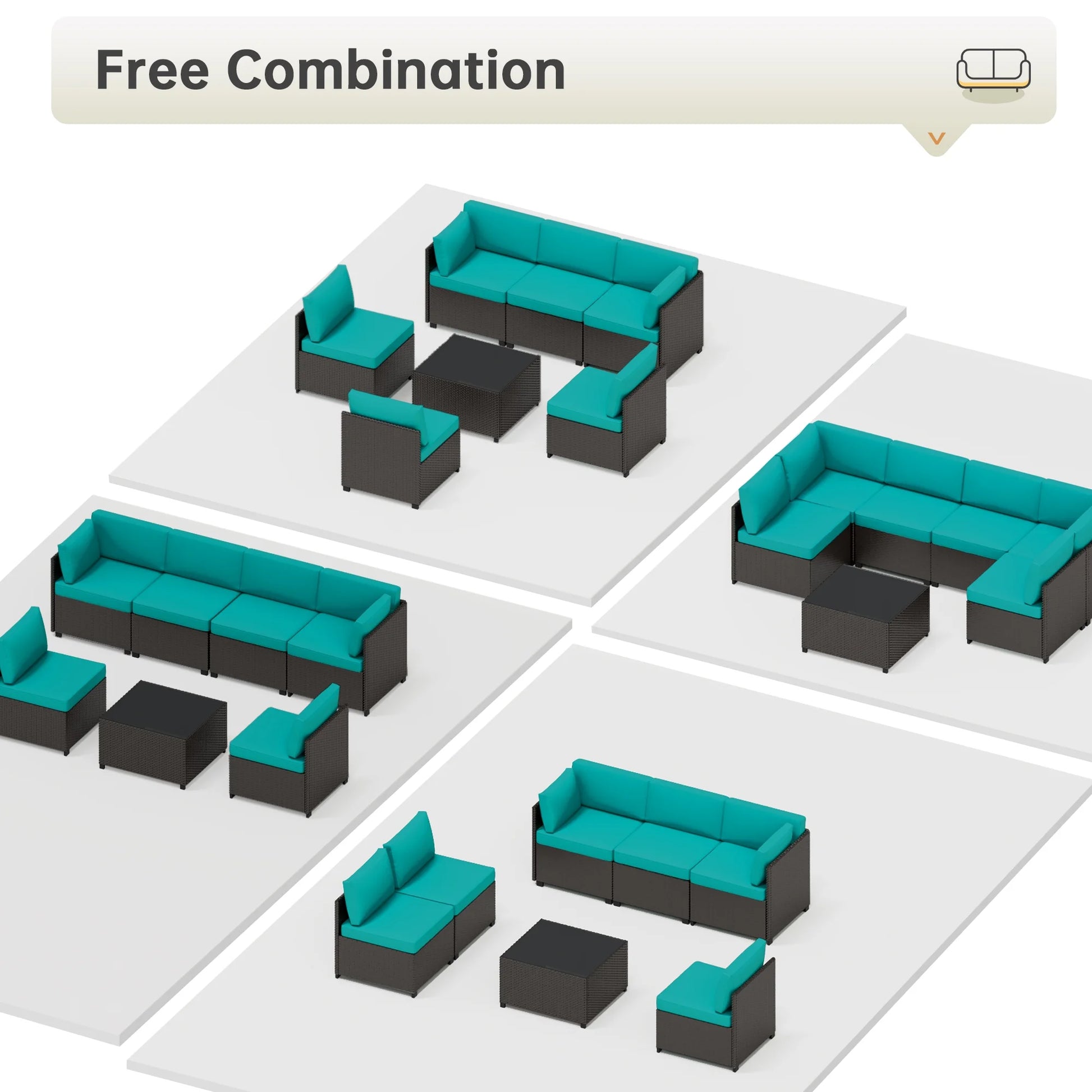 7 Piece Patio Furniture Set, Outdoor Furniture Patio Sectional Sofa, All Weather PE Rattan Outdoor Sectional with Cushion and Coffee Table.
